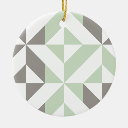 Salie groen en zilver geometrische ZigZag Keramisch Ornament (Voorkant)