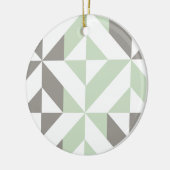 Salie groen en zilver geometrische ZigZag Keramisch Ornament (Links)