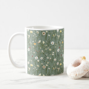 Salie Groen Geel Wit Boho Wilde Bloemen Bloemstuk Koffiemok
