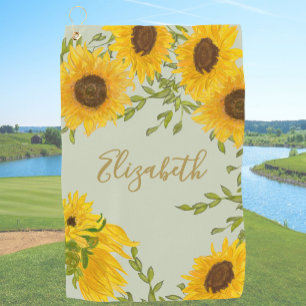 Salie Groen Gele Zonnebloem Aangepaste Naam Bloemi Golfhanddoek