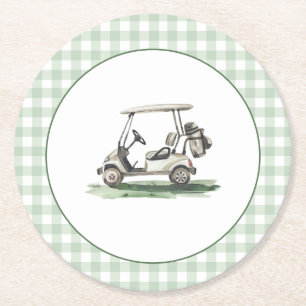 Salie Groen Gingham Golf Nieuw bij de Club Ronde Kartonnen Onderzetter