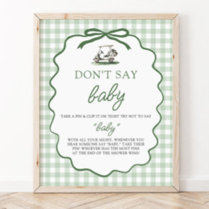 Salie Groen Gingham Golf Zeg niet Baby Baby Shower Poster