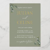 Salie Groen Goud Eucalyptus Groen Goud Huwelijk Folie Uitnodiging (Voorkant)