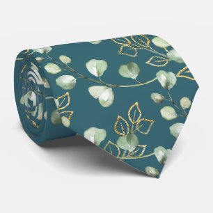 Salie Groen & Goud Eucalyptus Groenblauw Trouwen Stropdas