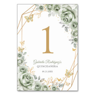 Salie Groen Gouden Bloemstuk Quinceanera Kaart