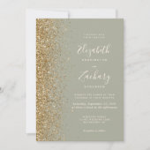 Salie Groen Gouden Glitter QR Code Huwelijk Kaart (Voorkant)