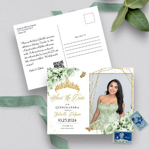 Salie Groen & Gouden Tiara Quinceañera Foto Ansich Briefkaart