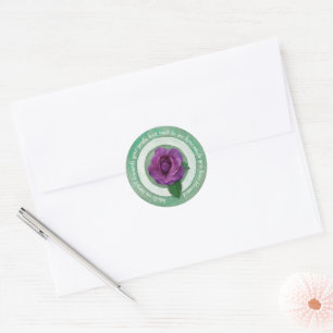 Salie Groen met Paarse Roos Inspirerende Spreuk Ronde Sticker
