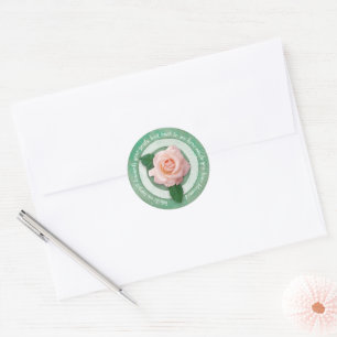 Salie Groen met Witte Roos Inspirerende Spreuk Ronde Sticker