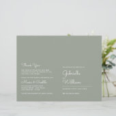 Salie groen minimalistisch script huwelijksprogram (Staand voorkant)