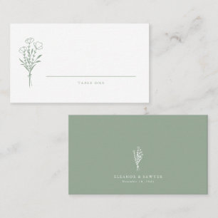 Salie Groen Minimalistische Bloemen Boeket Huwelij Plaatskaartje