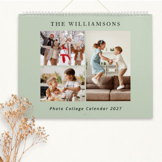 Salie Groen Moderne Gezinsfotocollage 2027 Kalender