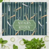 Salie Groen Monogram Paddestoel Patroon Retro Theedoek (Gevouwen)