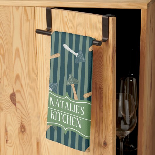 Salie Groen Monogram Paddestoel Patroon Retro Theedoek (Derde Gevouwen)