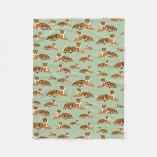 Salie Groen Oranje Jungle Tijger Dierenpatroon Fleece Deken