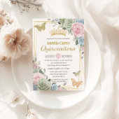 Salie Groen Roze Blauw Bloemen Vlinder Quinceañera Kaart