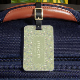 Salie Groen Roze Witte Bloemen Bloemrijk Boho Patr Bagagelabel