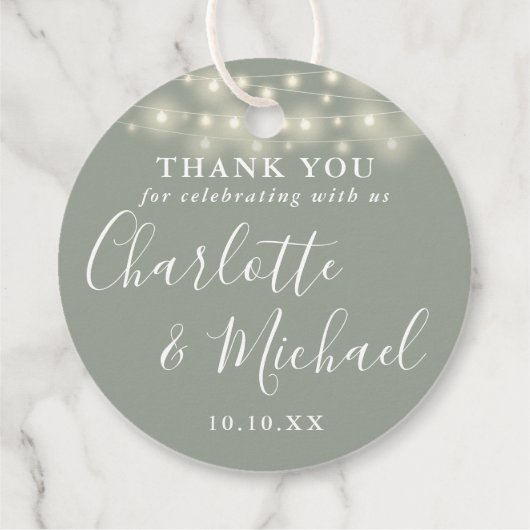 Salie Groen Schrift Lichtslingers Bedankt Bedankjes Labels (Achterkant)