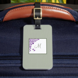 Salie Groen Streep Paarse Bloem Slang Monogram Bagagelabel
