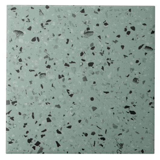 Salie Groen Terrazzo Moderne Minimale Middelgrote Tegeltje (Voorkant)