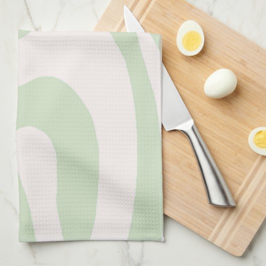 Salie Groen Vloeibare Swirl Groovy Streep Y2K Patr Theedoek (Quarter Fold)