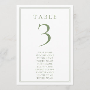 Salie Groen Warm Minimalistisch Trouwtafel Nummer Kaart