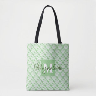 Salie Groen & Wit Frilly Damast Monogrammed Draagtas