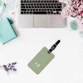 Salie groen wit monogram initialen bagagelabel