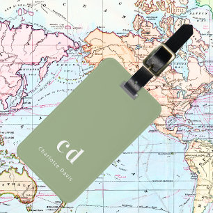 Salie groen wit monogram initialen bagagelabel