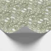 Salie groen witte bloem bruids bruiloft  cadeaupapier (Hoek)