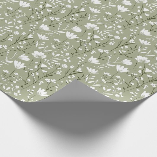 Salie groen witte bloem bruids bruiloft  cadeaupapier (Hoek)