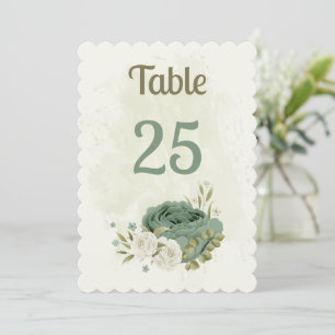 Salie Groen Witte Bloemen Tafel Nummer Kaart