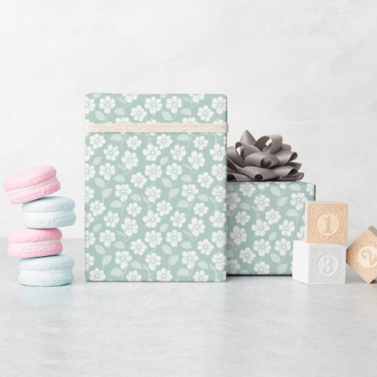 Salie Groen Witte Boho Bloemen Baby Shower Verjaar Cadeaupapier (Baby Shower)