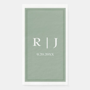 Salie groene achtergrondkleur Monogram Huwelijk Servet