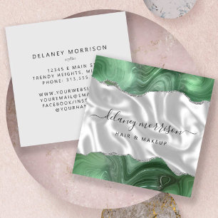 Salie Groene Agate Zilver Glitter Wit Luxe Vierkante Visitekaartje