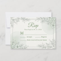 Salie Groene Aquarel Botanische Trouw RSVP Kaart