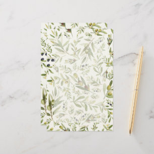 Salie Groene Aquarel Franse Landelijke Stijl Olijv Briefpapier