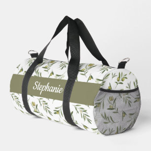 Salie Groene Aquarel Olijven Monogram Plunjezak