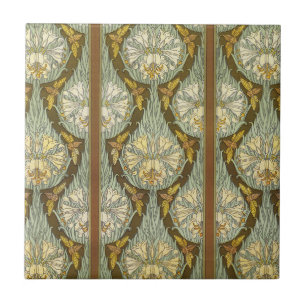 Salie Groene Art Nouveau Lelie Insect Patroon Tegeltje