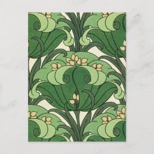 Salie Groene Art Nouveau Lotus Bloemmotief Briefkaart