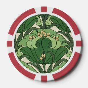 Salie Groene Art Nouveau Lotus Bloemmotief Poker Chips