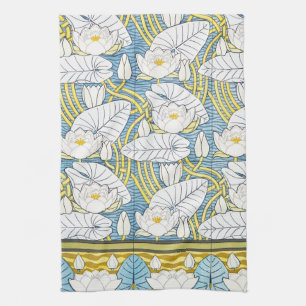 Salie Groene Art Nouveau Waterlelie Patroon Theedoek