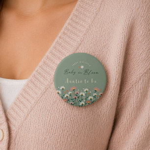 Salie Groene Baby in Bloom Shower Tante in wording Ronde Button 7,6 Cm