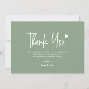 Salie Groene Baby Shower Hart Geslacht Neutraal  Bedankkaart
