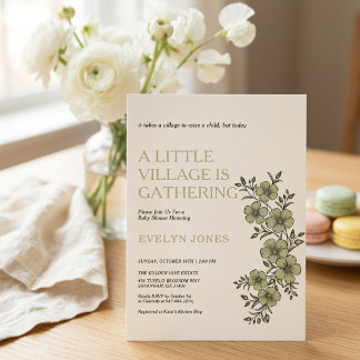salie groene baby shower, klein dorp baby shower kaart