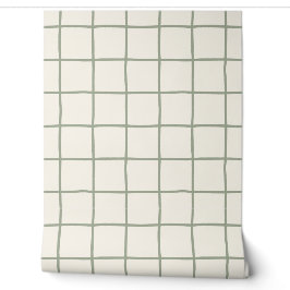Salie groene beige geruite Scandinavische minimali Behang