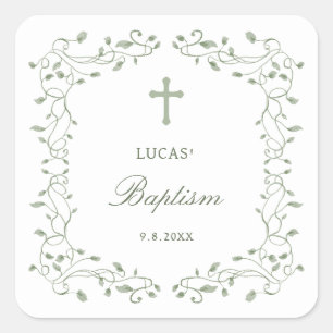 Salie Groene Blad Frame Doop Vierkante Sticker