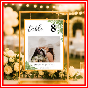 Salie Groene Bladeren Bruiloft FOTO Tafel Nummer Poster