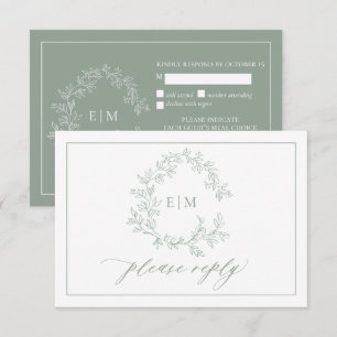 Salie Groene Bladereuze Wapenschild Monogram Bruil RSVP Kaartje