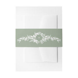 Salie Groene Bladige Botanische Krans Monogram bru Uitnodigingen Wikkel